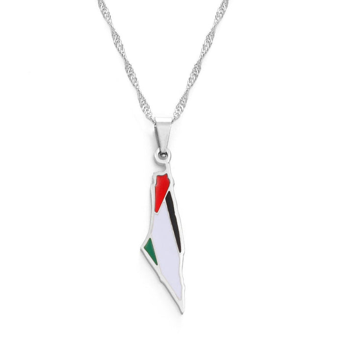 Collier drapeau Palestine couleur argent
