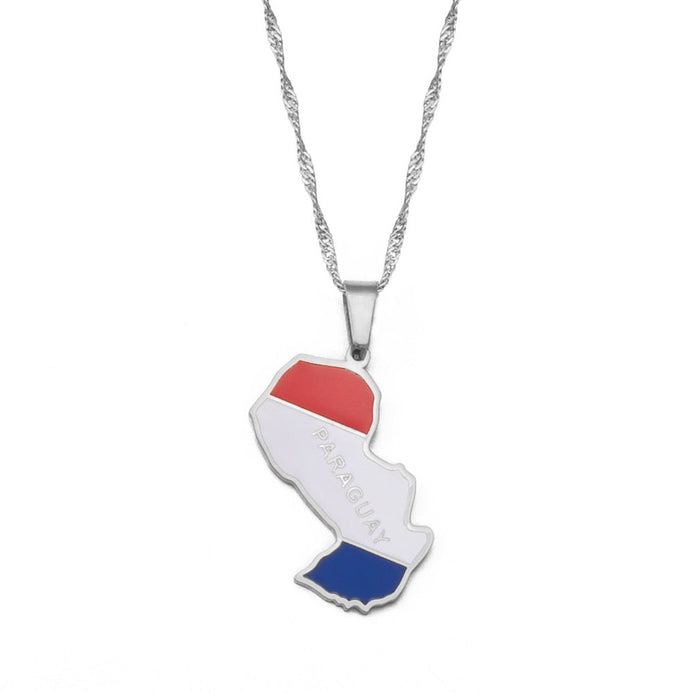 Collier drapeau Paraguay couleur argent