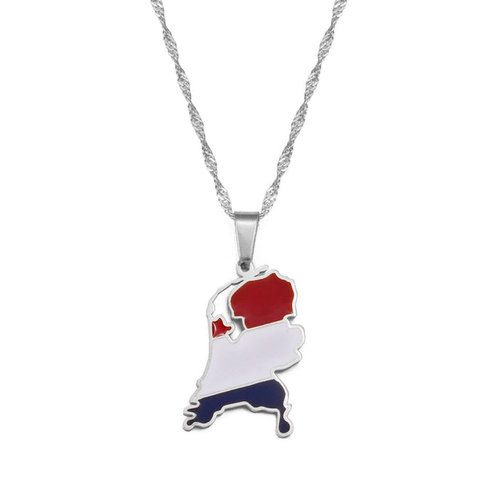 Collier drapeau Pays-Bas couleur argent