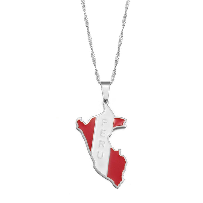Collier drapeau Pérou couleur argent