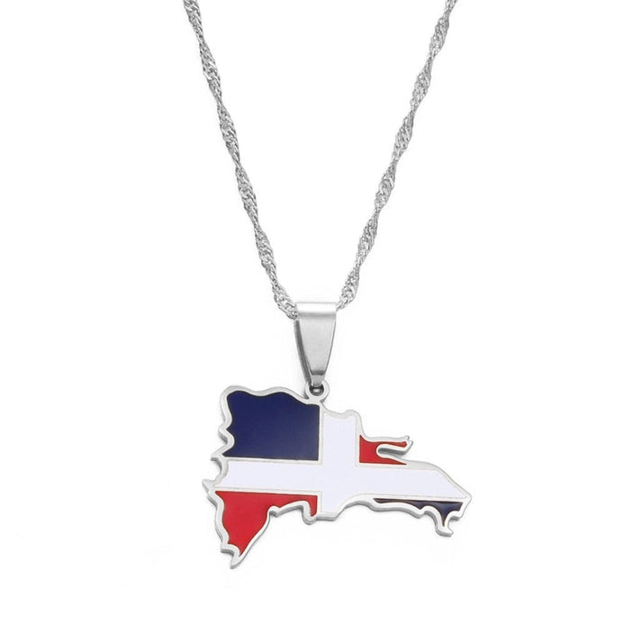 Collier drapeau République Dominicaine couleur argent