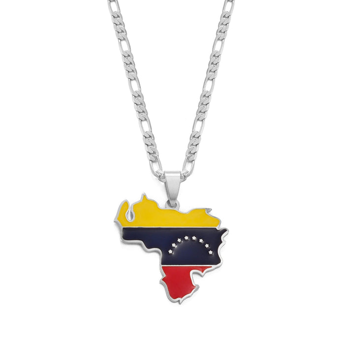 Collier drapeau Venezuela couleur argent