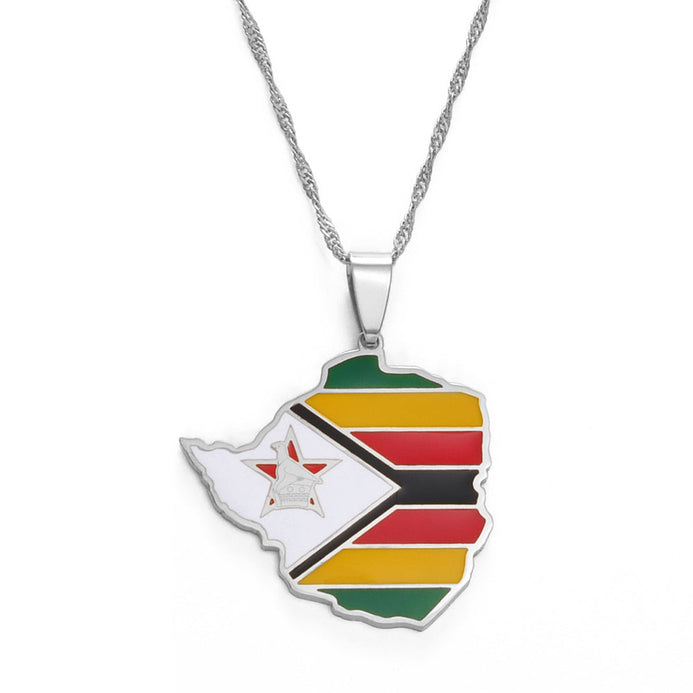 Collier drapeau Zimbabwe couleur argent