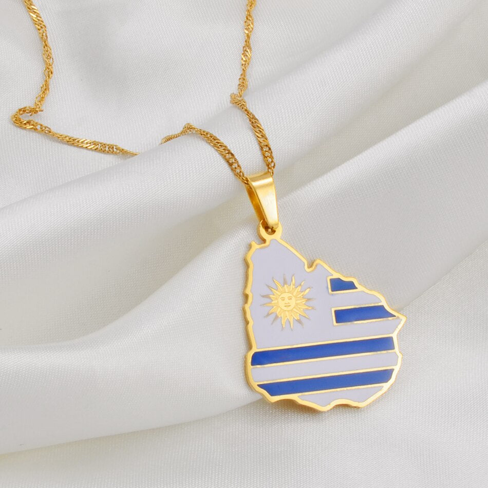 Collier drapeau Uruguay couleur or