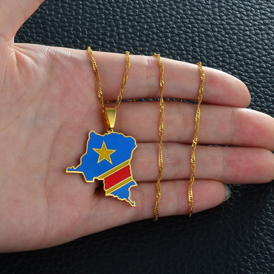 Collier drapeau RDC couleur or