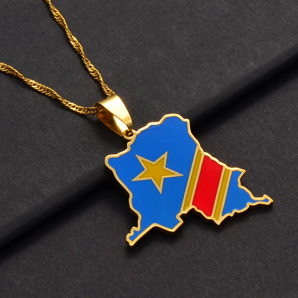 Collier drapeau RDC couleur or