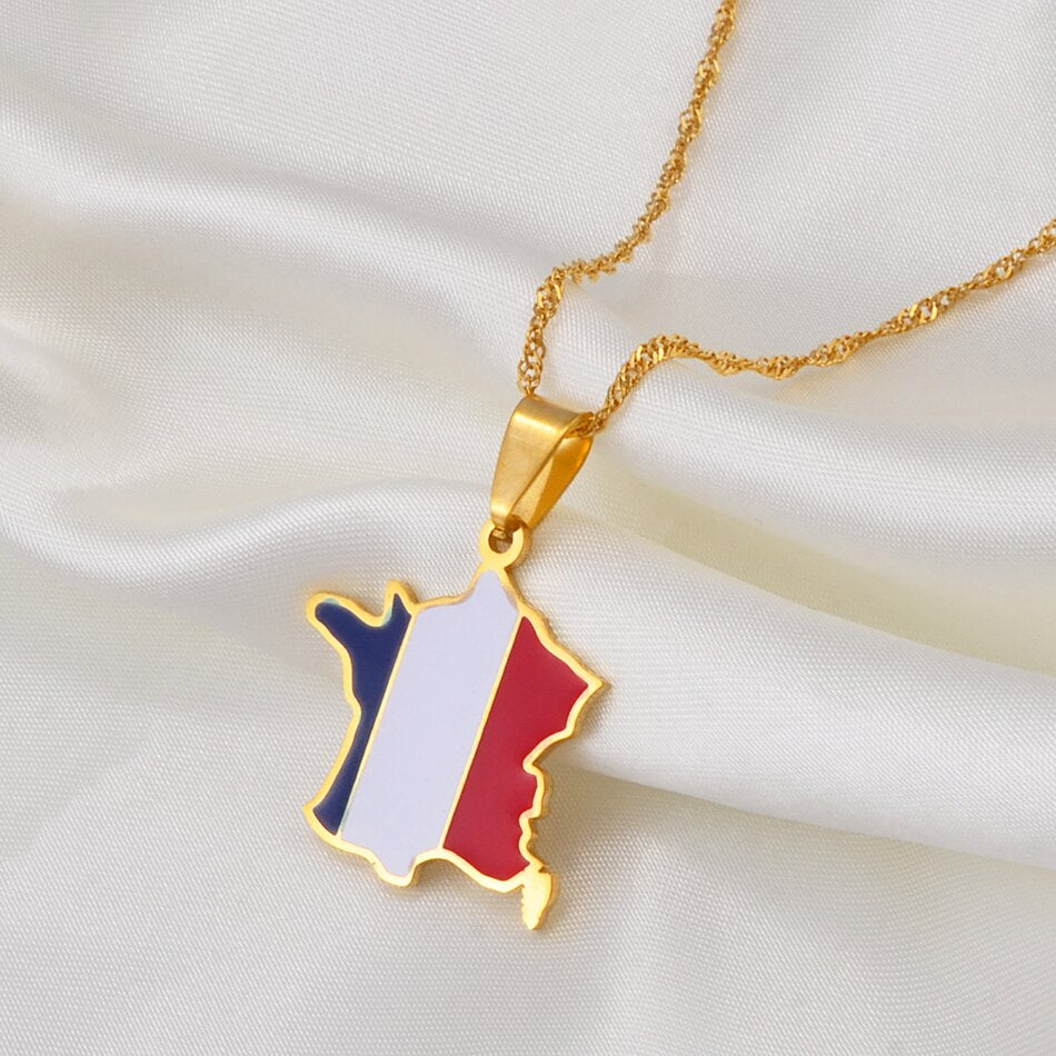 Collier drapeau France couleur or