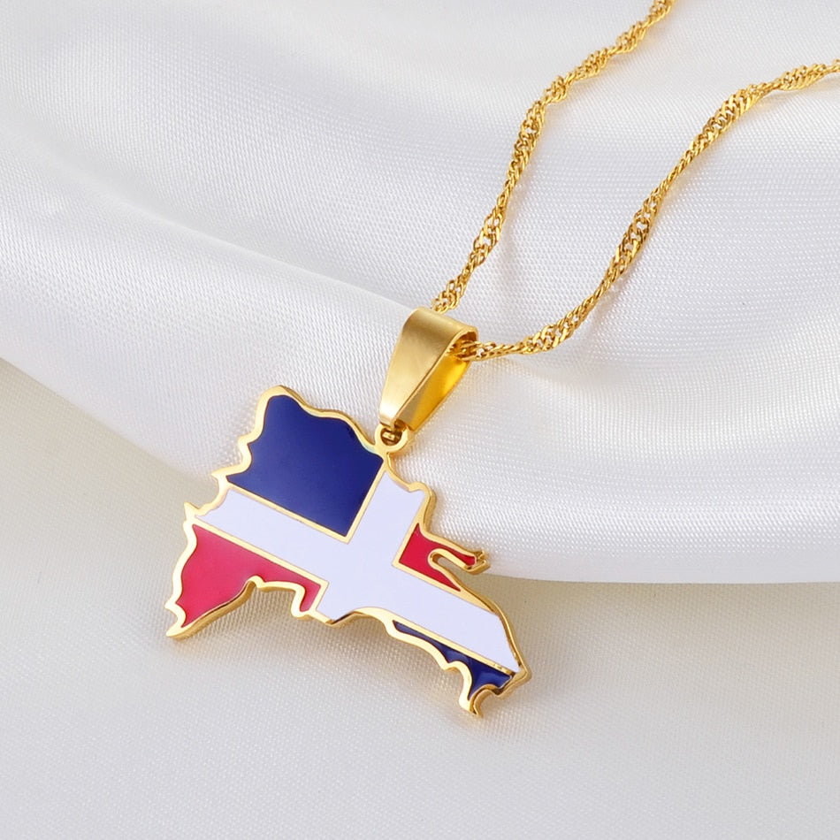 Collier drapeau République Dominicaine couleur or