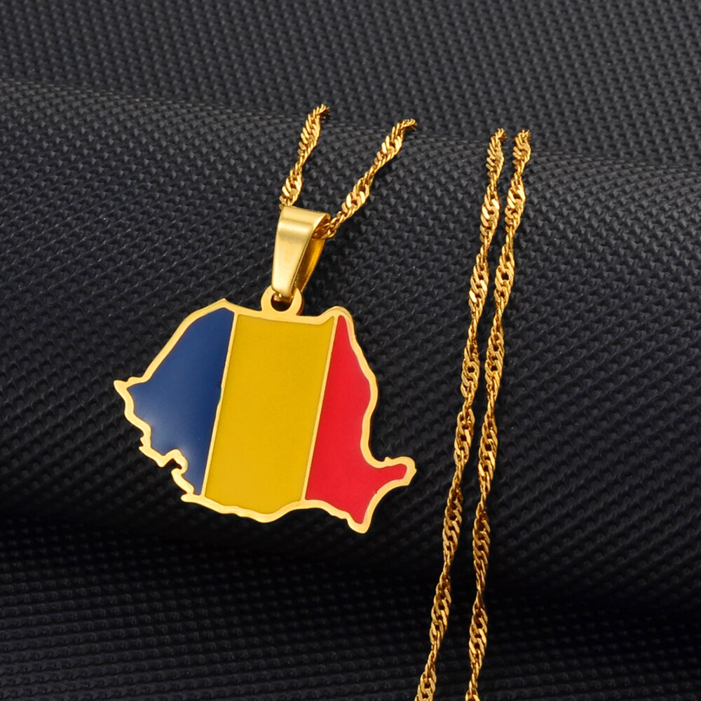 Collier drapeau Roumanie couleur or