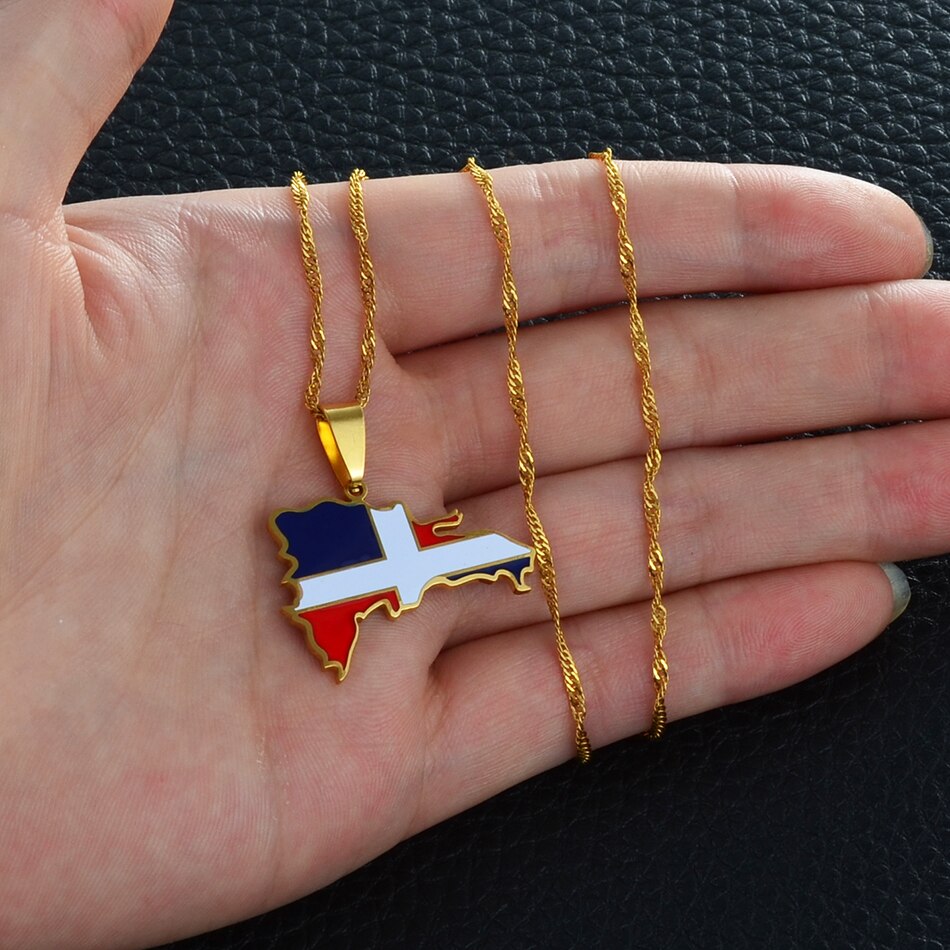 Collier drapeau République Dominicaine couleur or