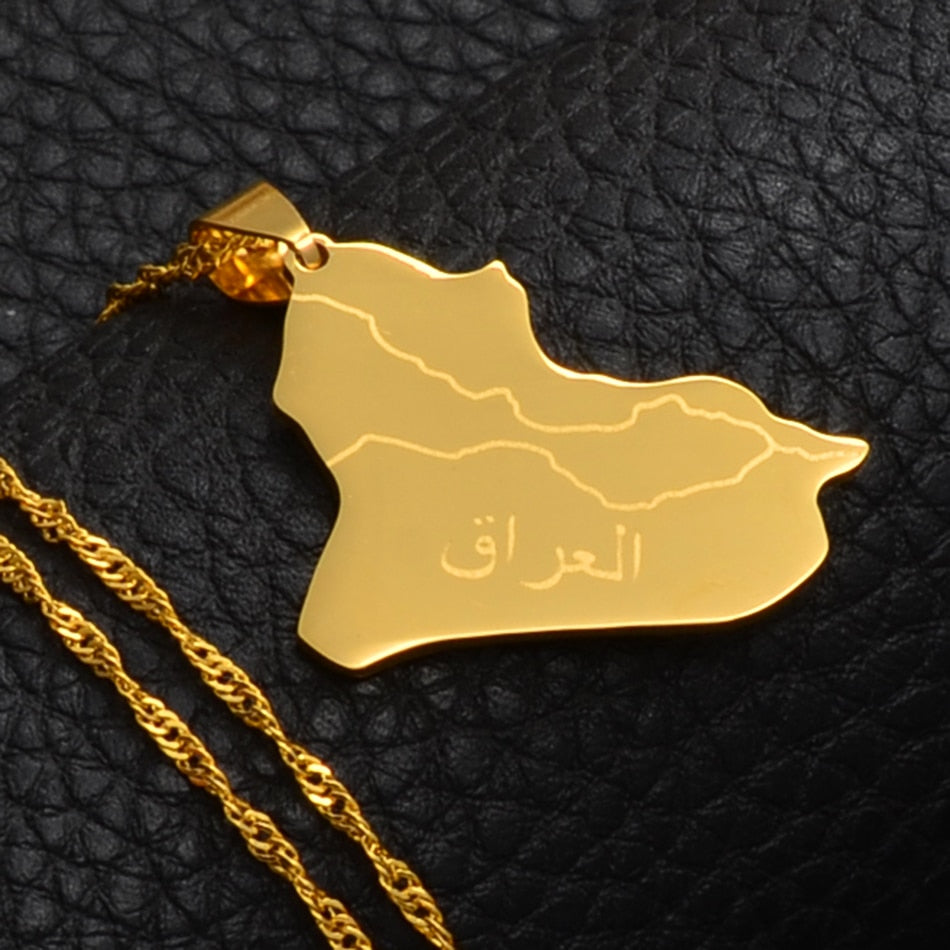 Collier carte Irak couleur or