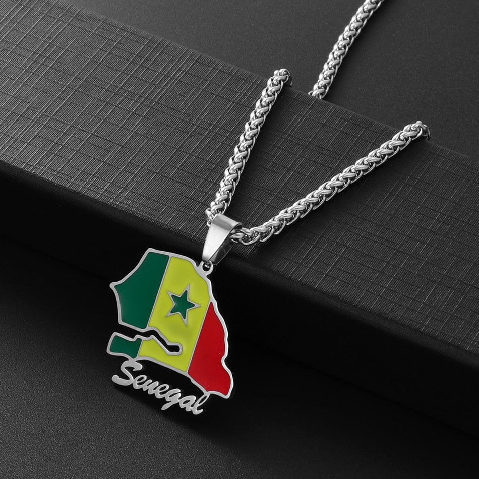 Collier drapeau Sénégal couleur argent