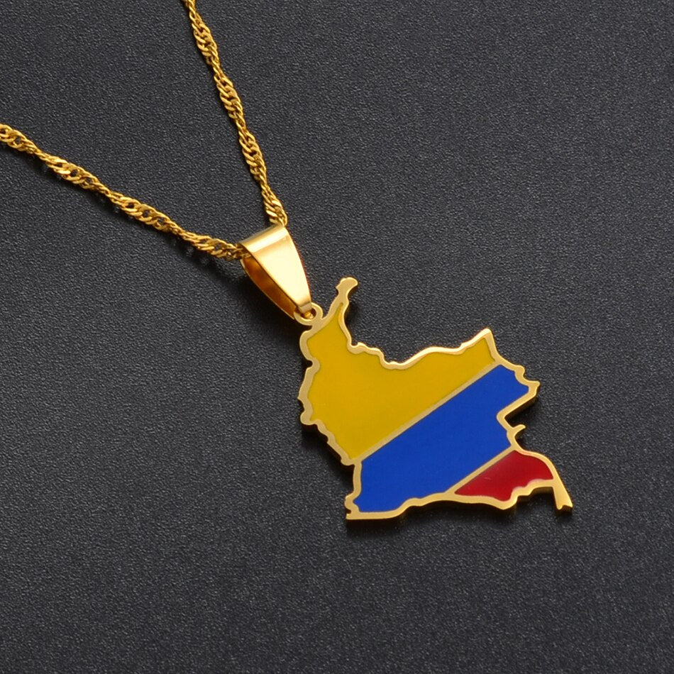 Collier drapeau Colombie couleur or