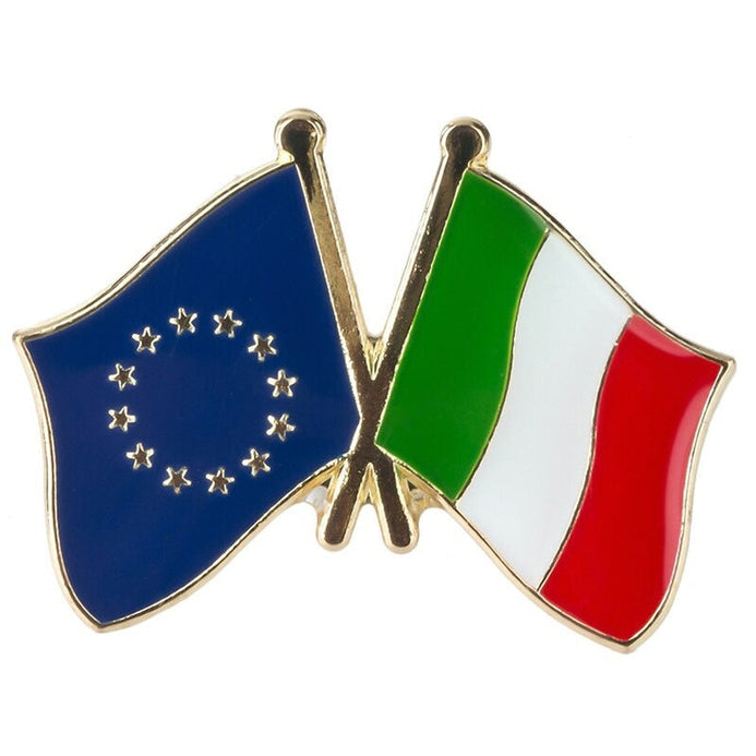 Pin's drapeaux croisés Italie & Union Européenne