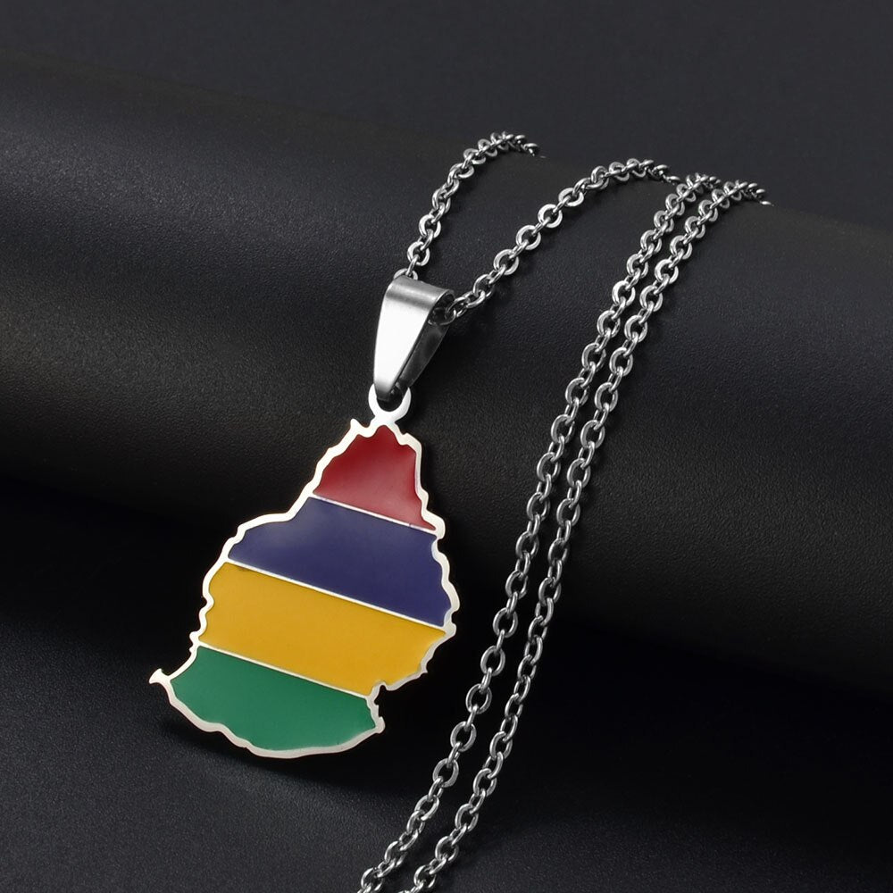 Collier drapeau Maurice couleur argent